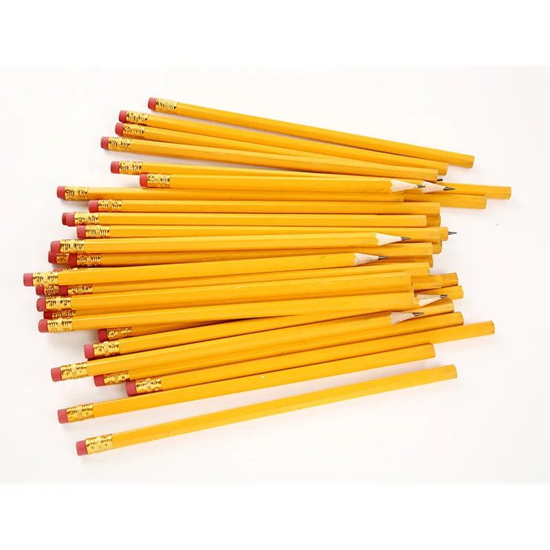 Poplar Wood Hexagonal Yellow HB Pencil with Eraser Natural Wooden Standard Pencil for Office and School Use