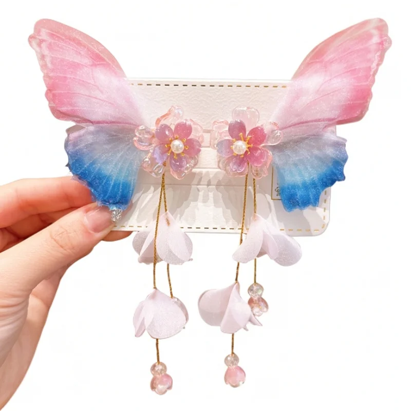 Baiyiyuan Elegant Gradient Wings Artificial Butterfly Hair Decoration Lovely Girls Hair Clips for Kids Free Shopping