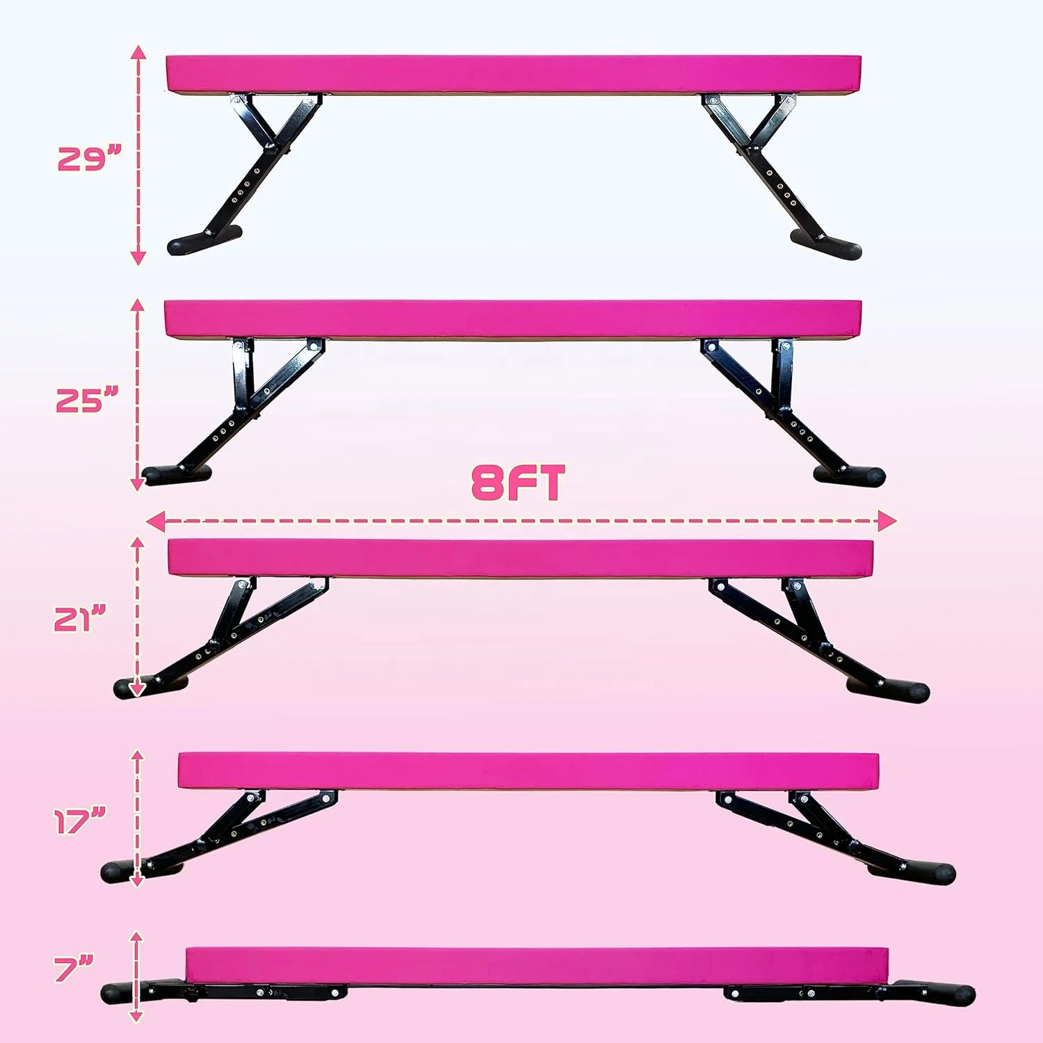 Wholesale 8FT Adjustable Wooden Balance bar  5 Grades Gymnastics Indoor Firm Balance Beam for Gymnastics Training