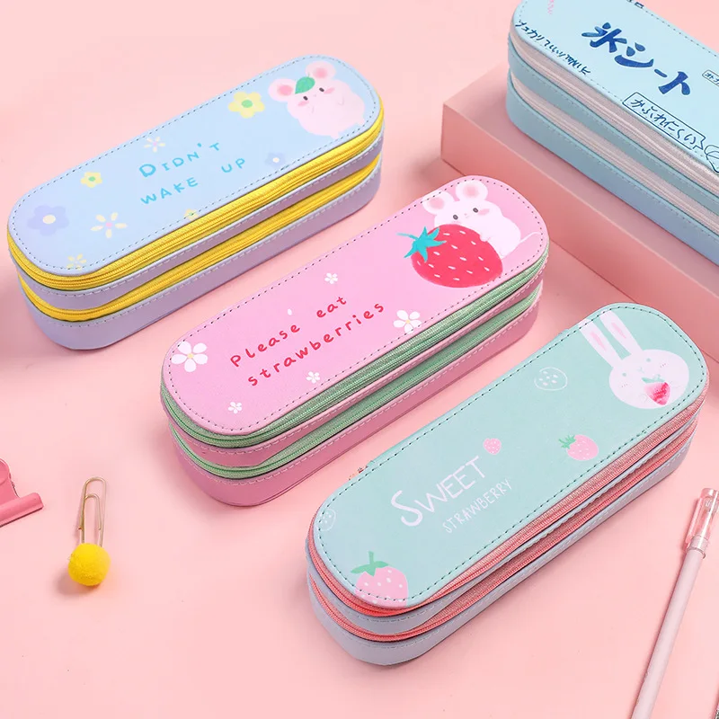 2023 Promotional Large Capacity Cute Pencil Bag Cute Durable Makeup Bag Zipper Pencil Case With Compartment