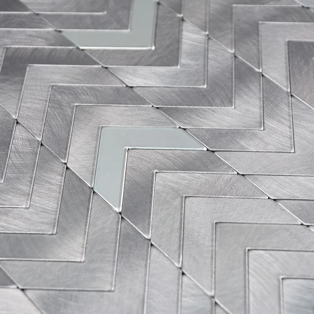 Gray brushed mosaic kitchen backsplash aluminium peel and stick wall tile for home decor