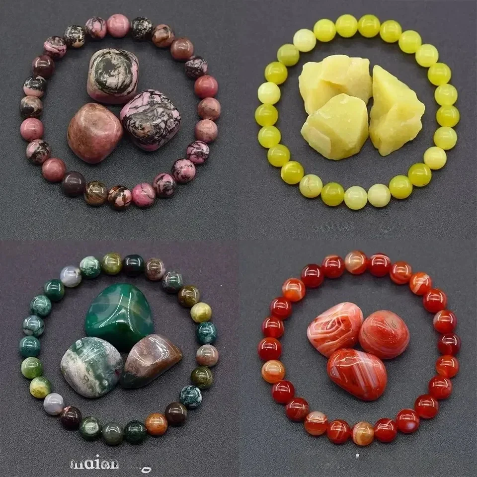 8mm Natural Epidote Zoisite Stone Bead Bracelet Gold Plated Quartz Lava Tiger Eye Bracelet with Geometric Shape Made Men Women