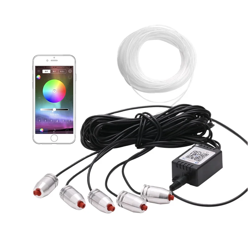 RGB LED Car Interior Neon EL Wire Strip Light Dashboard Colorful Atmosphere Lamp Sound Active APP Control Kit