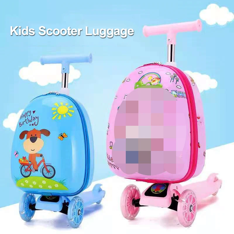 Children Travel Waterproof Trolley Scooter Luggage Bag Kids Ride On Luggage Suitcase Bag For Kids With Scooter