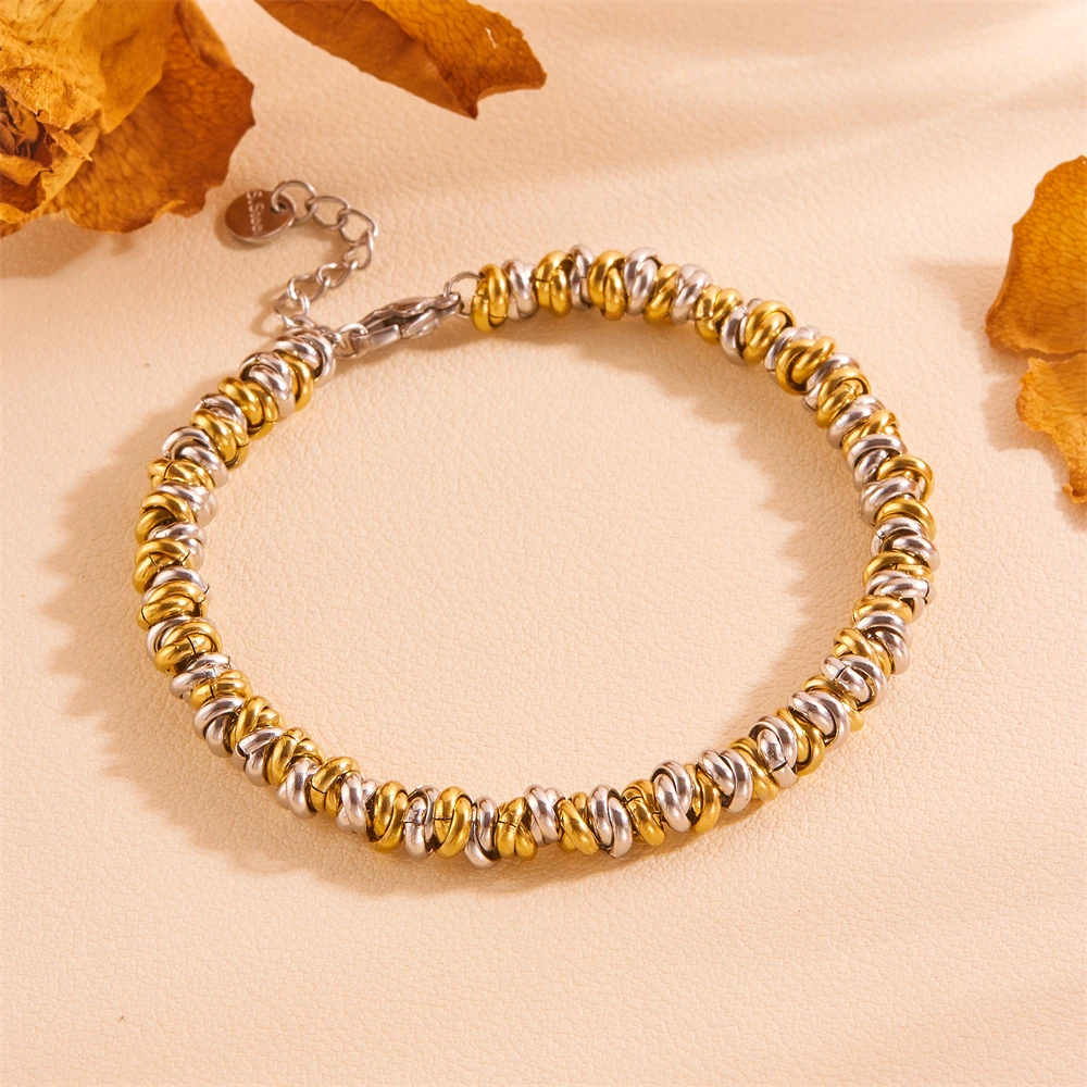 Circle Metal Adjustable Stainless Steel Wire Bracelet  Steel Beads18k Gold Plated And Silver Color Beads Bracelet For Women