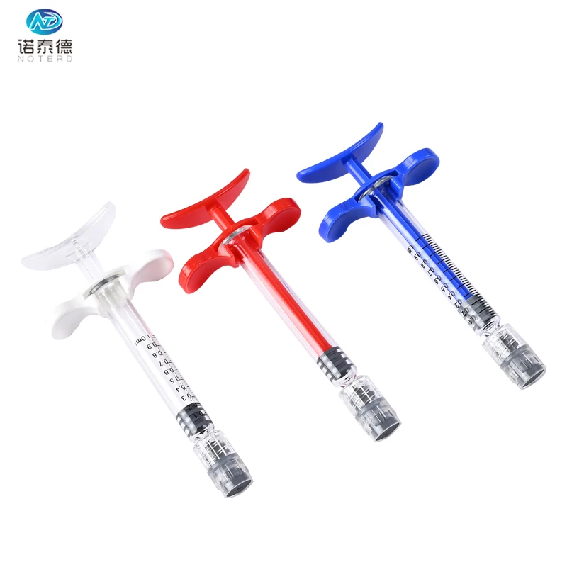 Factory price 1ml skinny cosmetic prefilled borosilicate glass syringes for dermal filler