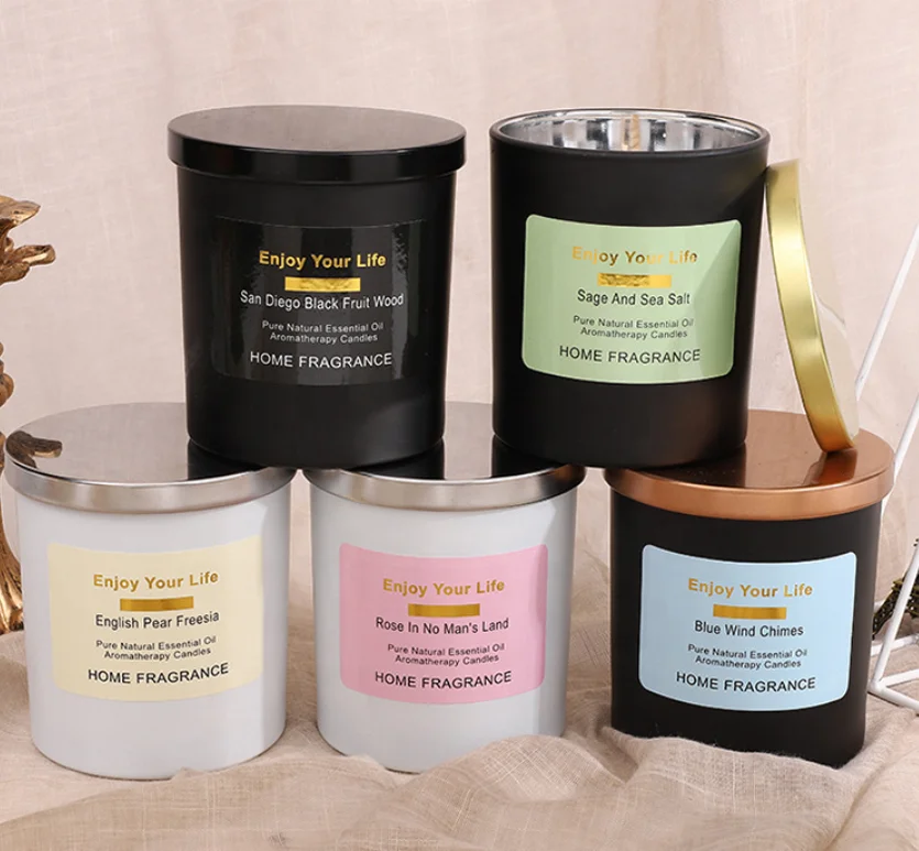 Wholesale Custom 3oz 6oz 8oz 10oz 12oz 14oz Frosted Clear Vessels Matte Gloss Glass Candle Jar With Wooden and Metal Lid