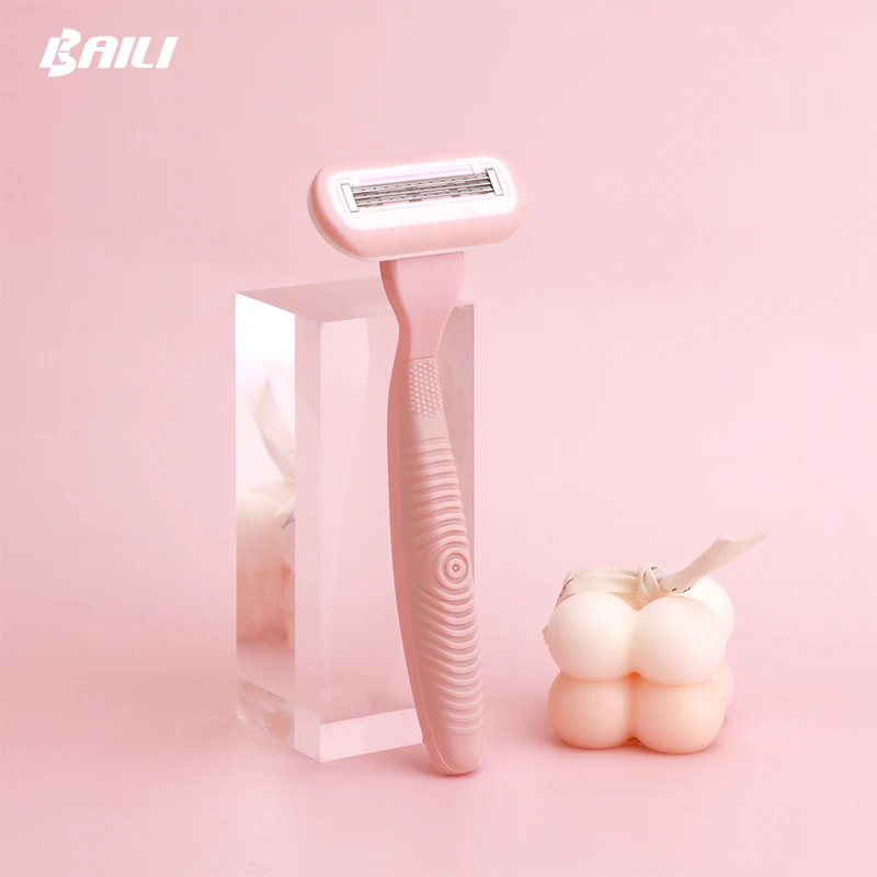 Pink Hair Removal Razor Shower Ladies Razor Replaceable Refills 3 Blades Shaving Razor
