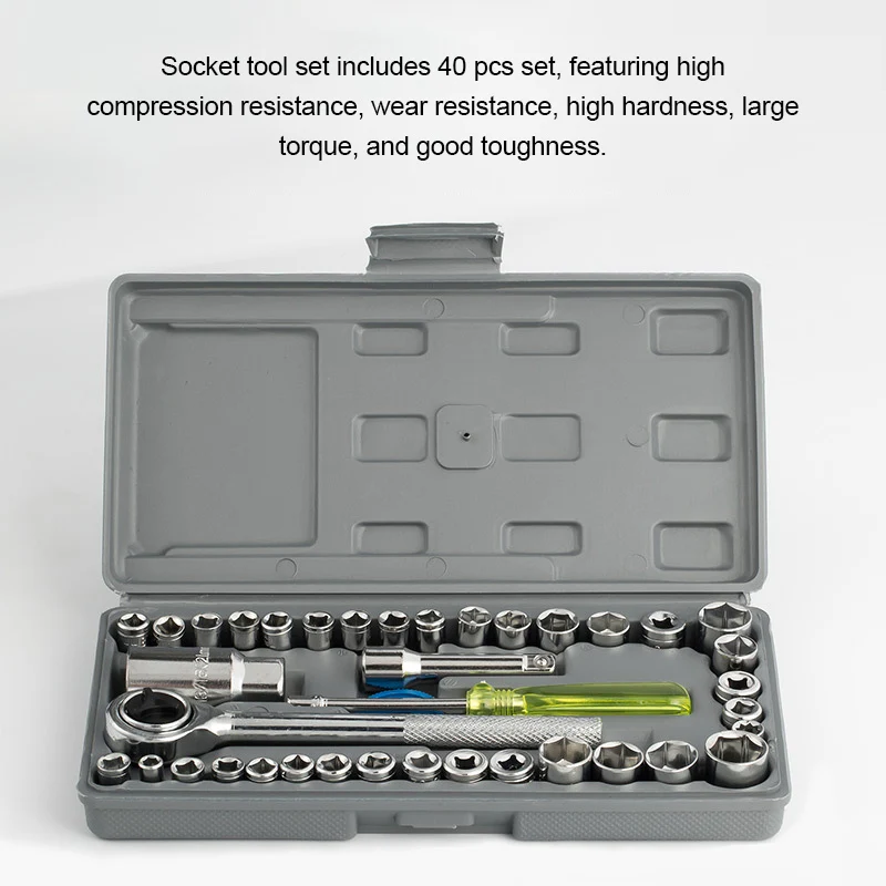 40 Pieces 3/8 Inch Torque Wrench Carbon Steel Torx Socket Home Repair General Tools Set