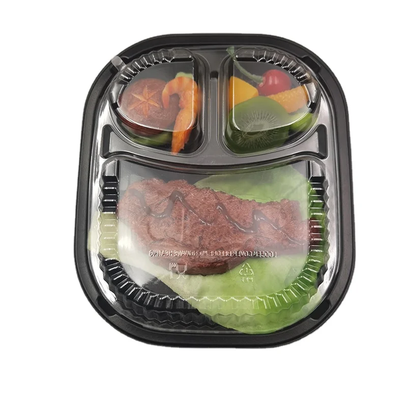 1/2/3 compartment pp plastic customized disposable food tray, microwave heating, takeout lunch box with transparent cover