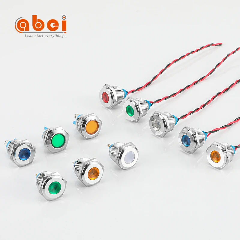 ABEI Blue Red Green Yellow White 12v1 Luminous lamp 16mm concave metal led Indicator Light for car
