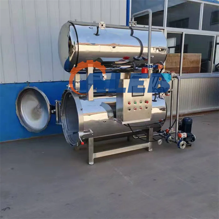 horizontal pressure steam vapor water spray olive beef meat tuna food canning pouch jars pouch