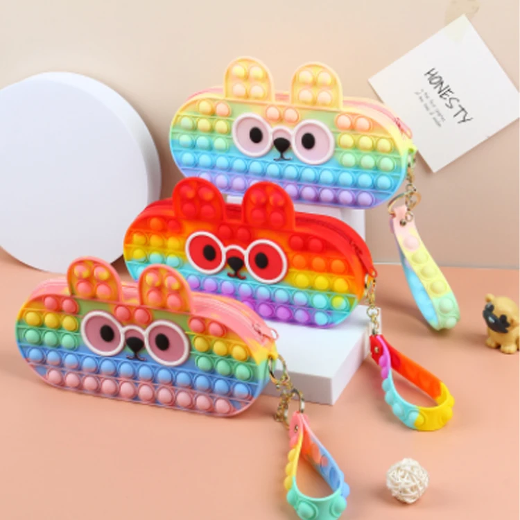 DIY glasses rabbit silicone pen case primary school pencil case rat - killing pioneer pen case