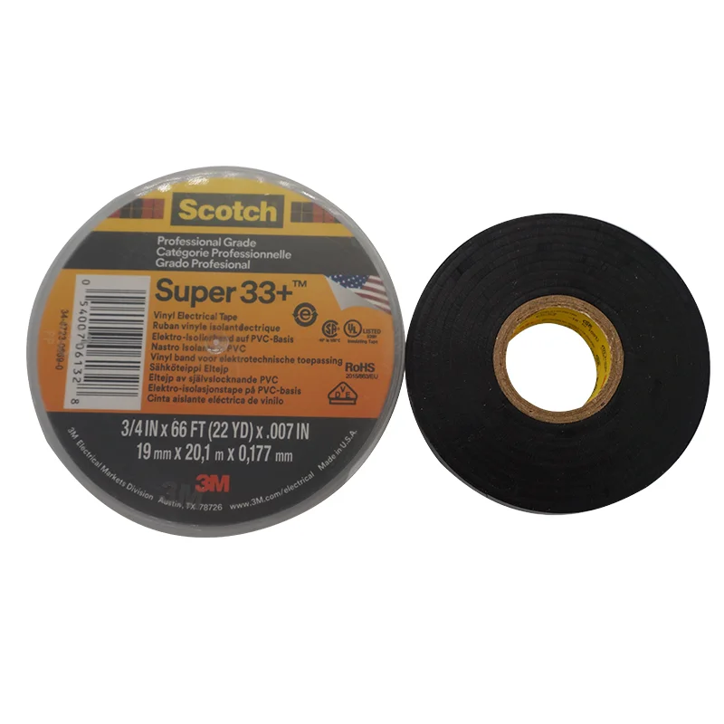Factory Custom Rubber Hot Melt Insulation Electrical Tape Scotland Super 33 + PVC 0.18mm Black Adhesive