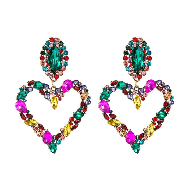 Exaggerated Heart-Shaped Alloy Color Full Diamond Earrings Women Fashion Temperament S925