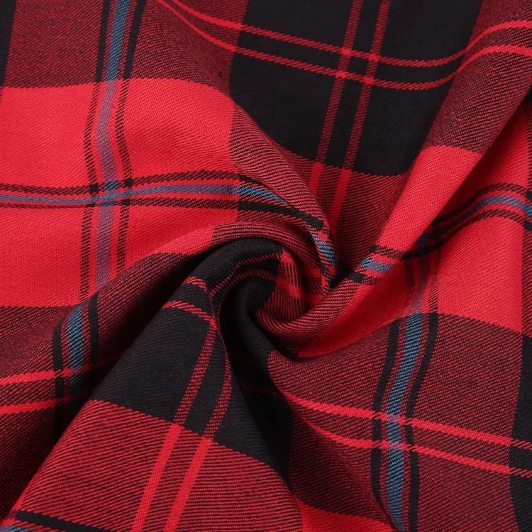 TR 285gsm woven yarn dyed red tartan fabric polyester rayon spandex red big check design plaid fabric for shirt