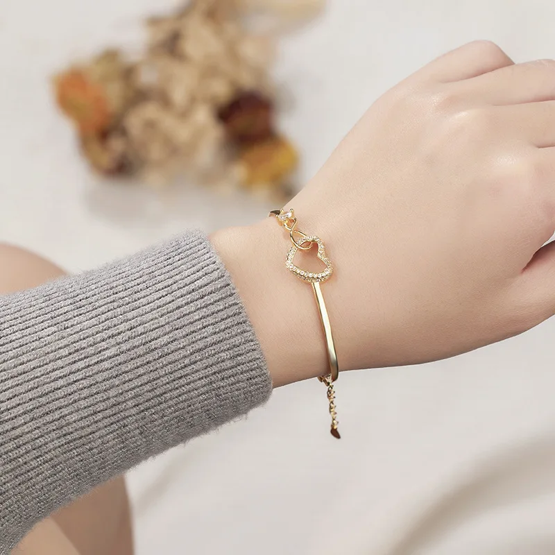 Heart bracelet bangles jewelry lover bracelet jewelry 18K gold 925 silver chain silver love charm bangle bracelet for girl women