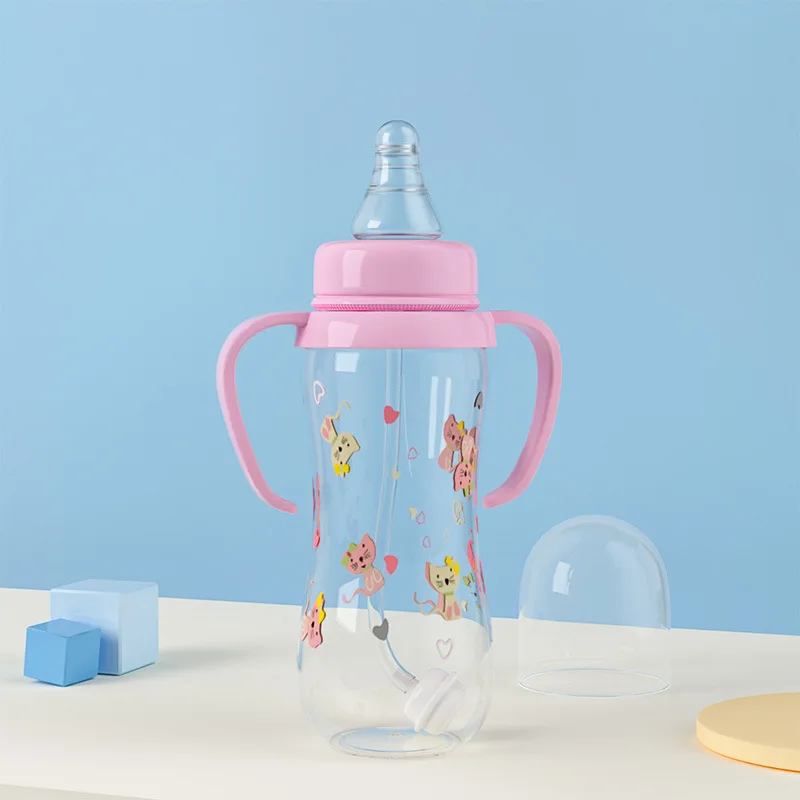 Standard food grade PP baby bottle newborn bottle set bisphenol a free straw nipple bottle with handle