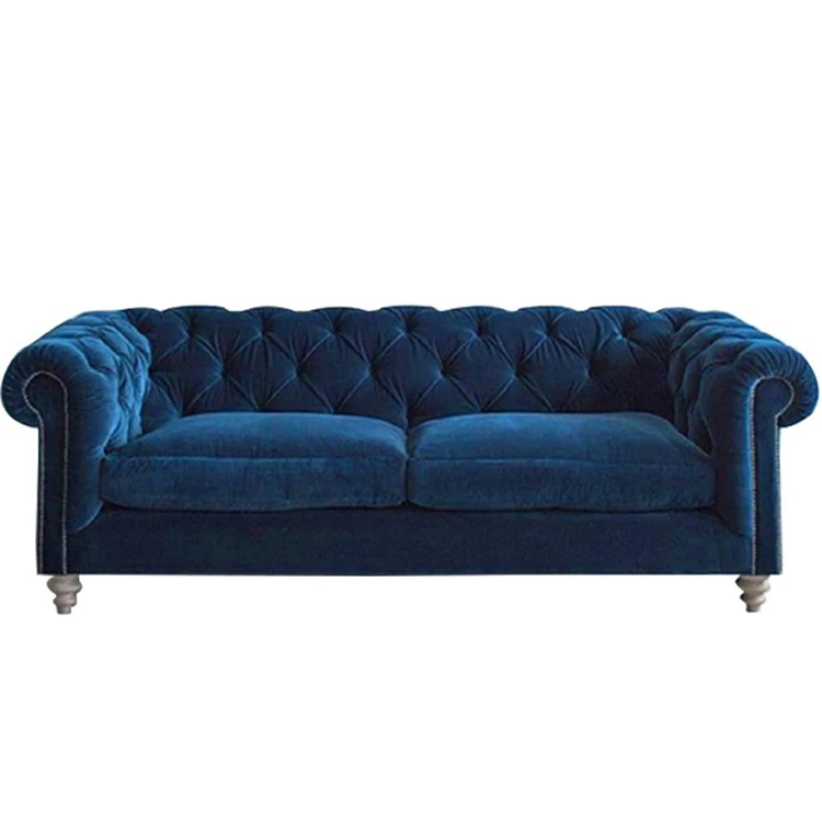 Wholesale Cheap Sky Blue Velvet Button Tufted Chesterfield Sofa Home Furniture 3 Seat Couch Lounge Design modular sofa
