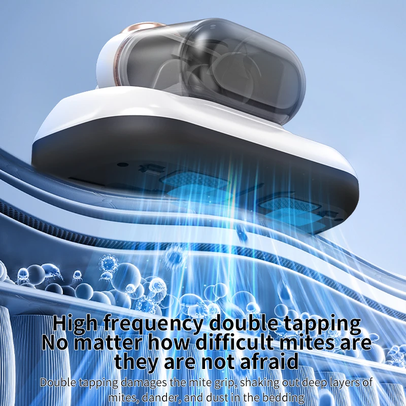 Upgrade Double Dust Cup Vacuum Cleaner Bed Vacuum with Made in China 8Kpa Suction UV-C Light Dual Widened Suction Port