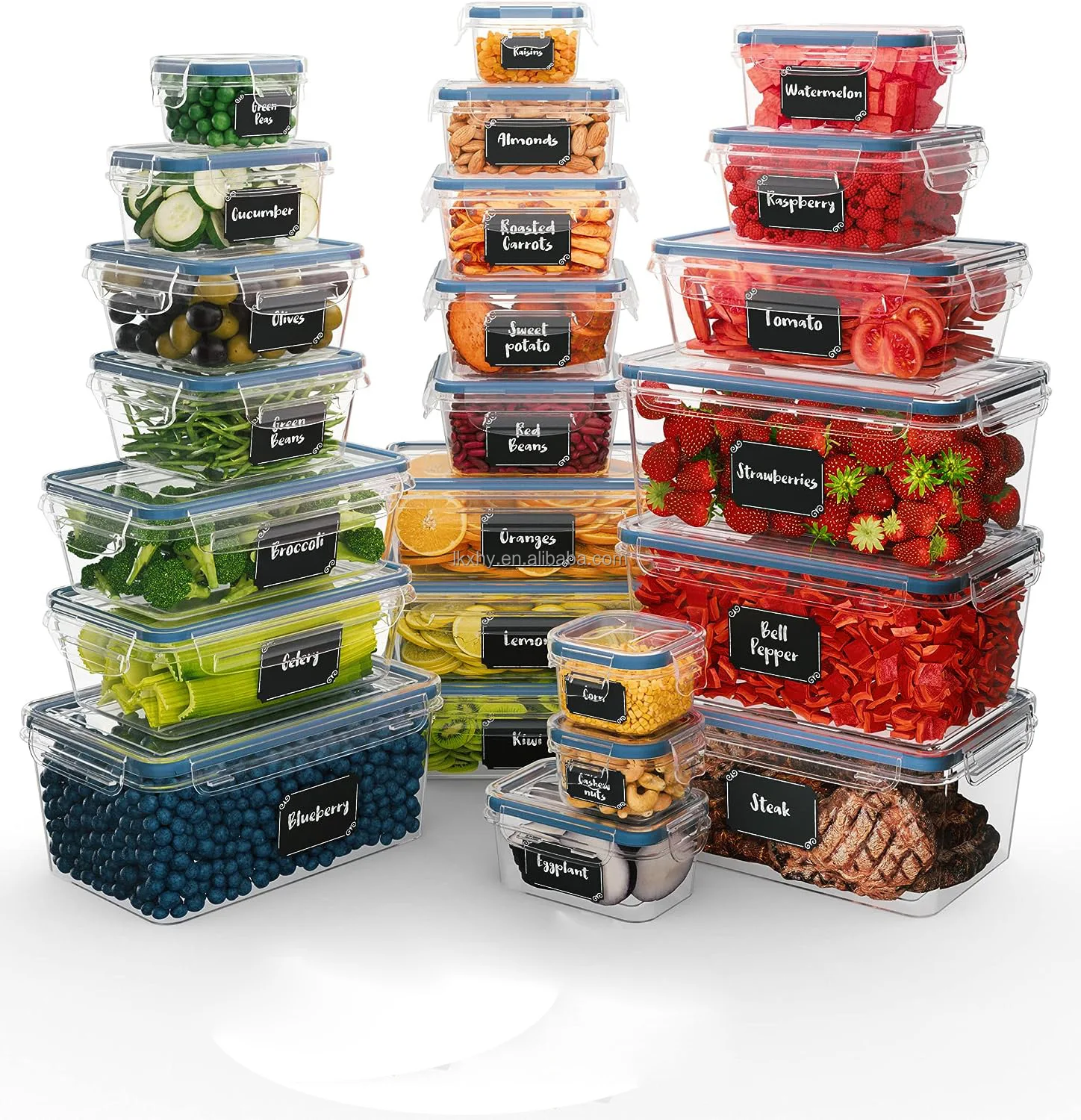 A 24-piece Crisper Set Is a Plastic Container Used to Seal Lunch Boxes for Pantry and Kitchen Organizations