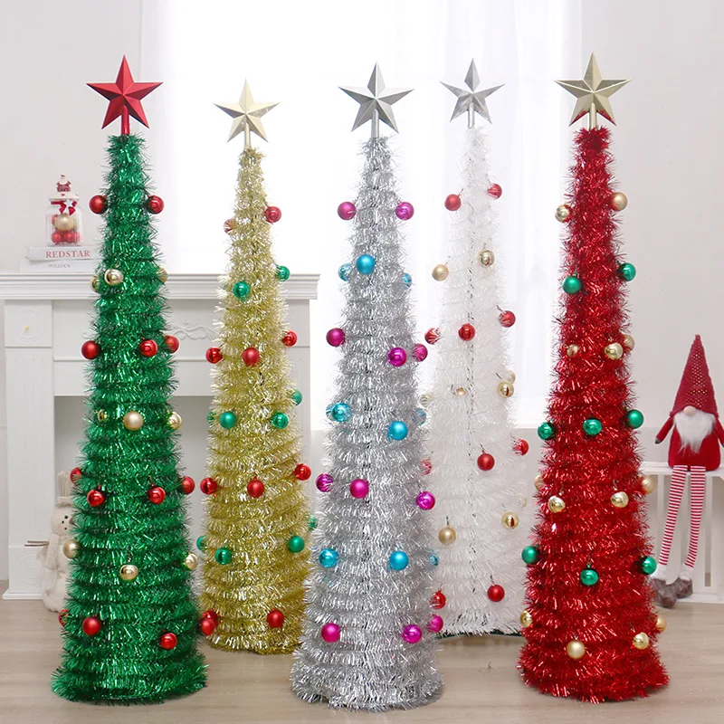 Practical Artificial Christmas Decorations Tree With Many Mini Ball For Christmas Party Folding Woolen Strip Christmas Tree