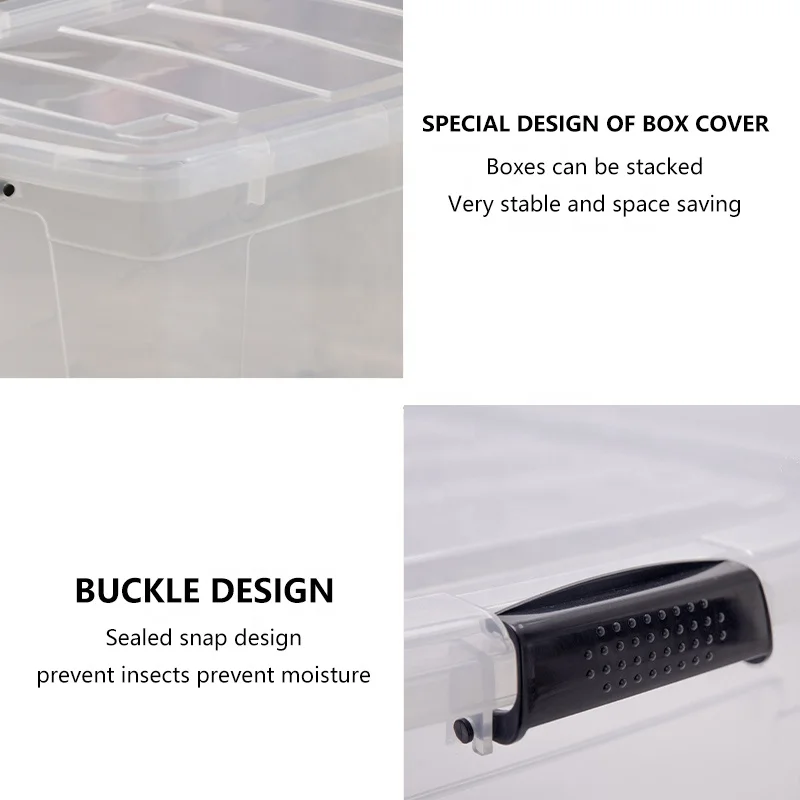 Home PP Big Heavy Duty Clear Large Organizer Stackable Transparent Plastic Cloths Storage Box With Wheels