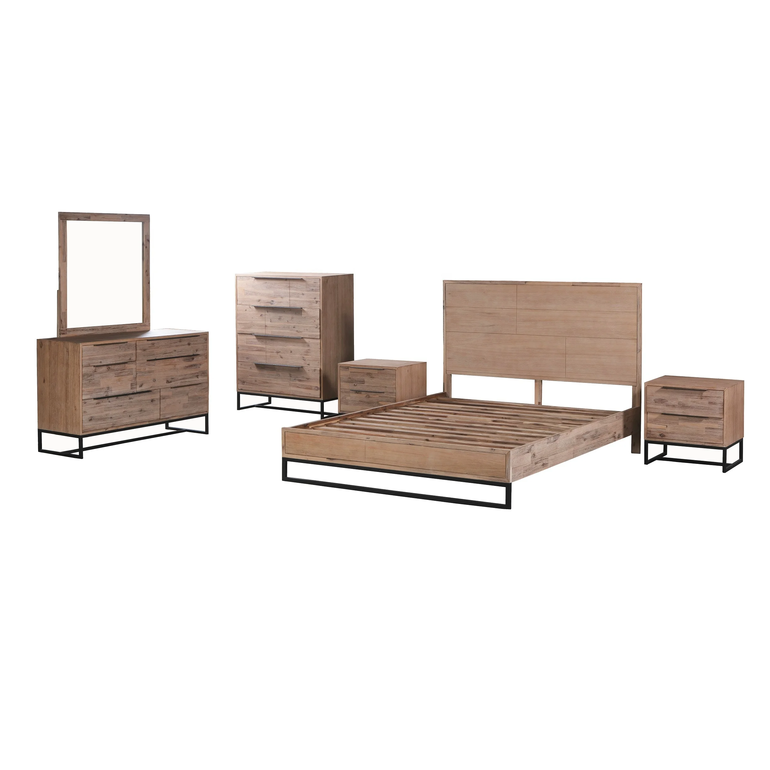 Vietnam Bedroom Furniture Factory Modern Customized American Solid Wooden Simple King Bed set