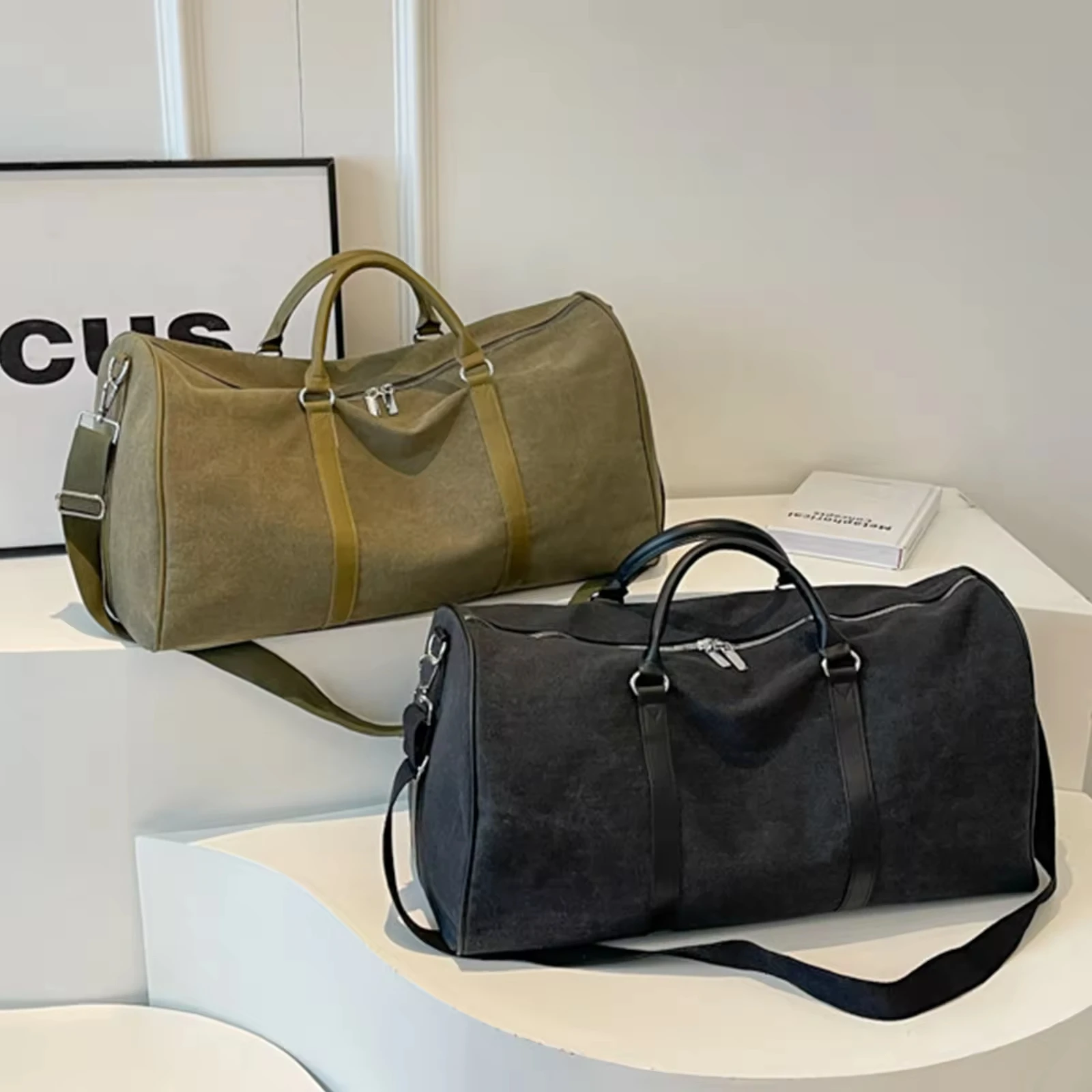 Foldable Waterproof Canvas Hanging Cloth Shoes Compartment Sports Tote Bag Weekend Travel Gym Duffel Bags Garment Bag for Men