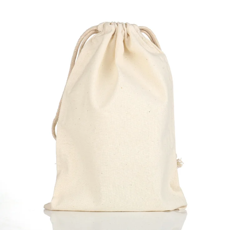 Eco friendly calico canvas drawstring bag custom logo muslin cotton drawstring bags for gift