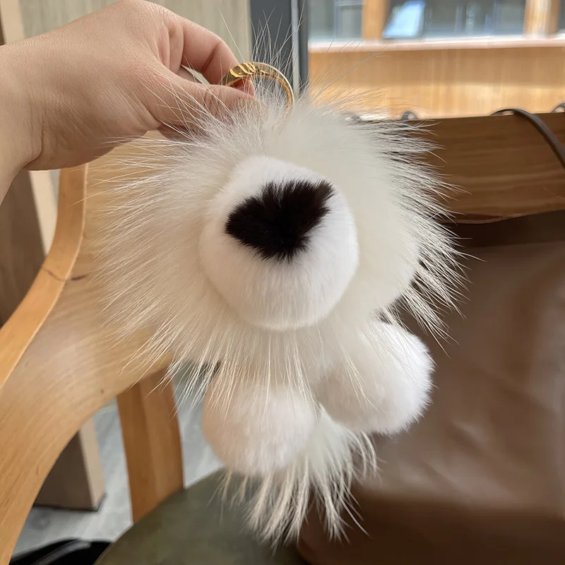 Cute Rex Rabbit Fur Little Lion Plush Bag Pendant Toy Doll Plush Ball Car Keychain Pendant