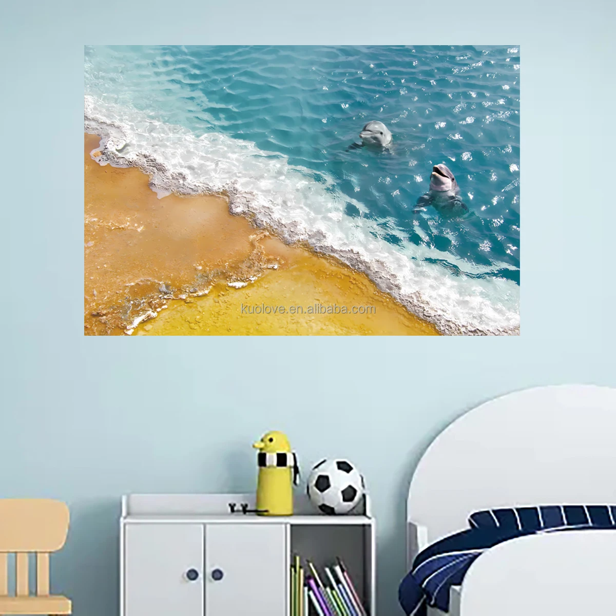 Beach dolphin landscape Painting Wall stickers Bedroom Living room Studio decoration Self-adhesive PVC stickers