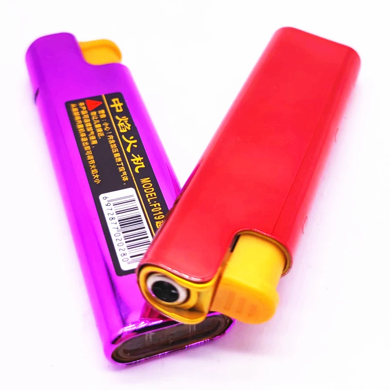 Chinese lighters leader enterprise wholesale F019 slim gas tank windproof cigarette metal disposable gas lighter
