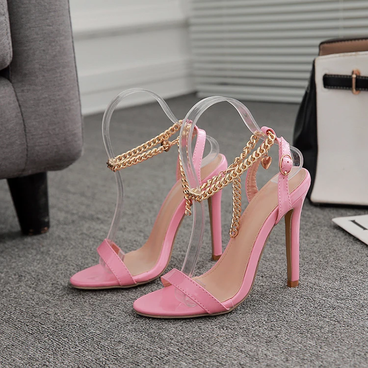 B22355 Wholesale High Quality Metal Chain Sexy Women Stiletto Sandals Ladies Thin High Heels Pumps