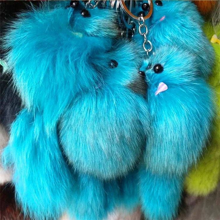 Verified Fur Ball Keychain Manufacturer Wholesale Plush Material Fur Puff Ball Fox Fluffy Keychain