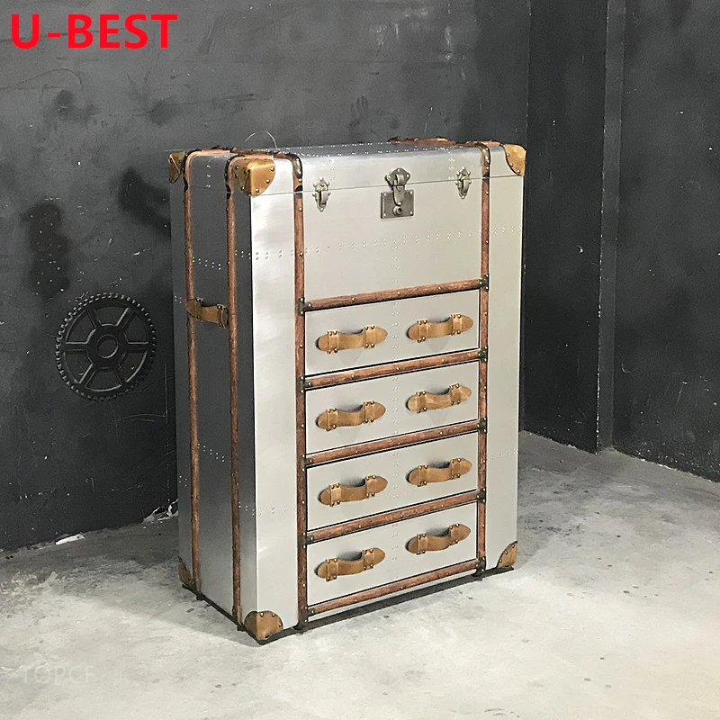U-BEST Polished Aviation Vintage Coffee Table Trunk Aluminium Coffee Bar Hotel Side End Small Cabinet Table