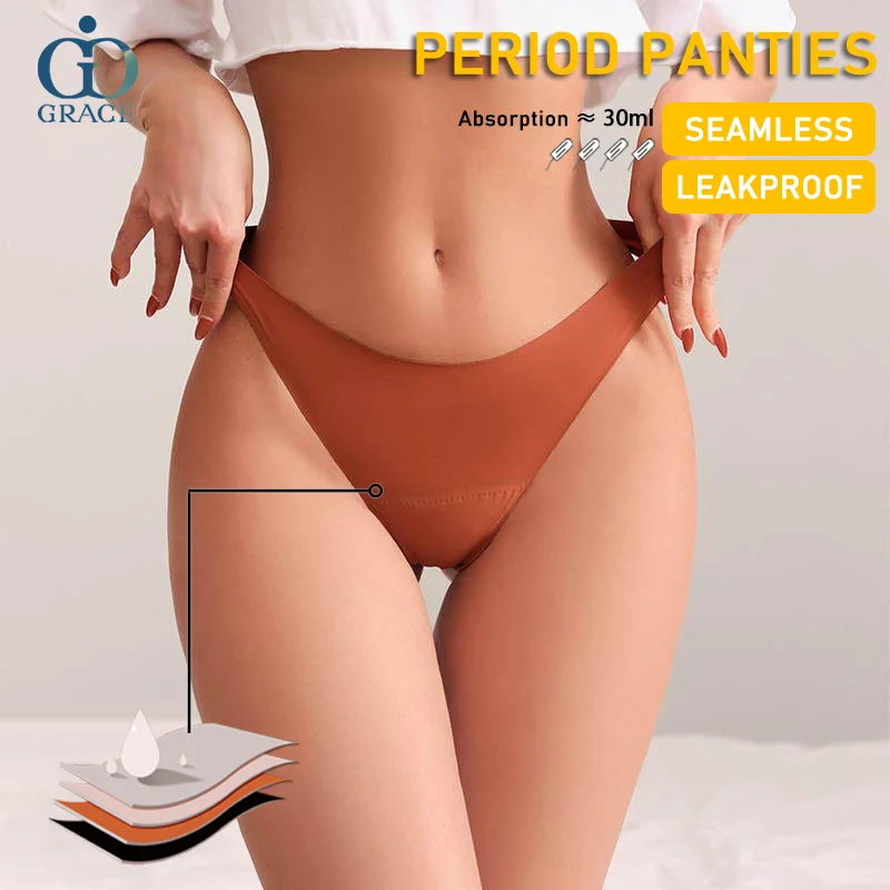 Low Waist Seamless Absorbent Leak Proof Culotte Menstruelle Seamless Menstrual Thongs Underwear Period Tangas Panties for Women