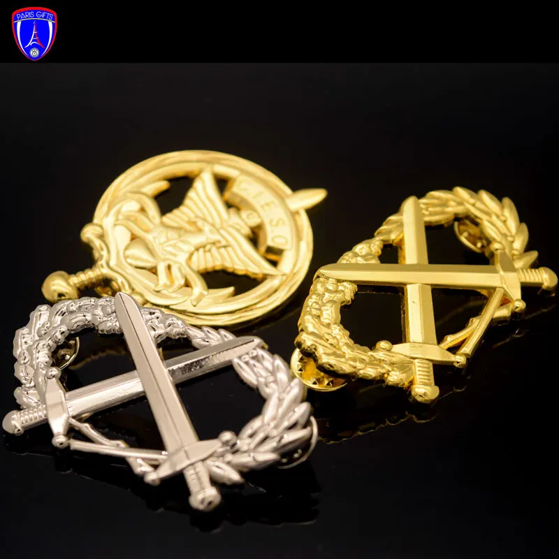Gold Silver 3D Masonic Lapel Pin Manufacturers China Plain Lapel Masonic Flag Pin Badge For Suit Men Initial