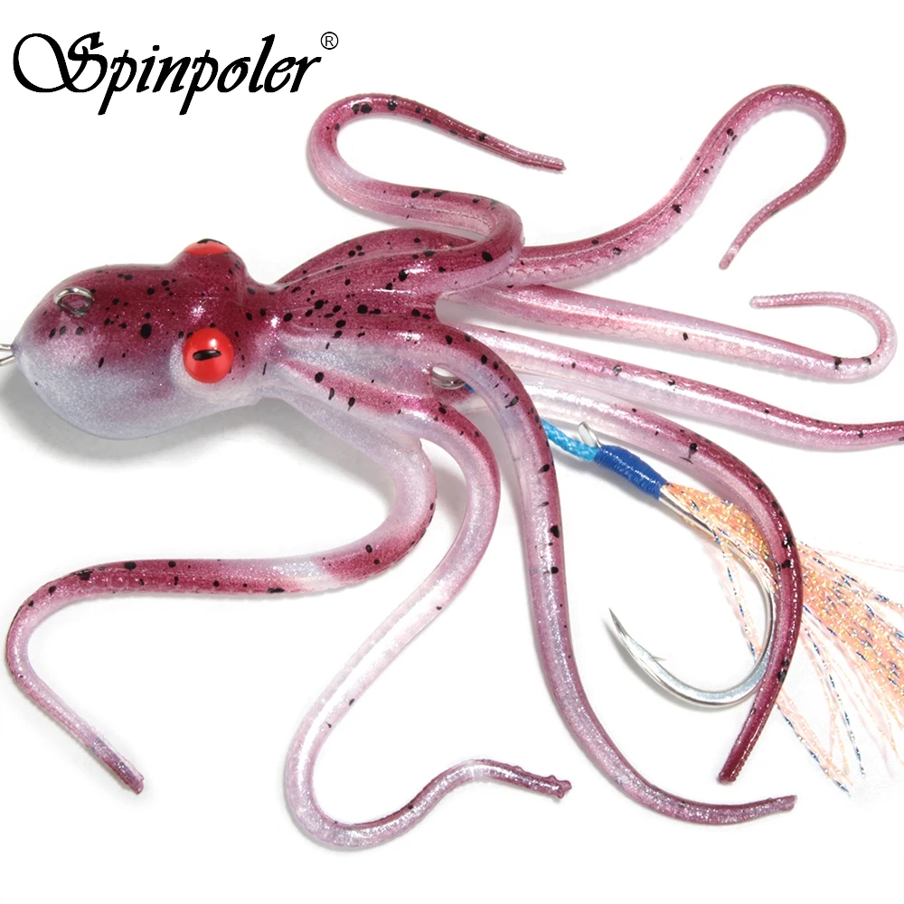 Spinpoler The 3D Octopus Bait Fishing Lure Artificial Saltwater Long Tail Squid Skirt TPR/TPE Soft UV/Glow 110g/150g/200g Tackle