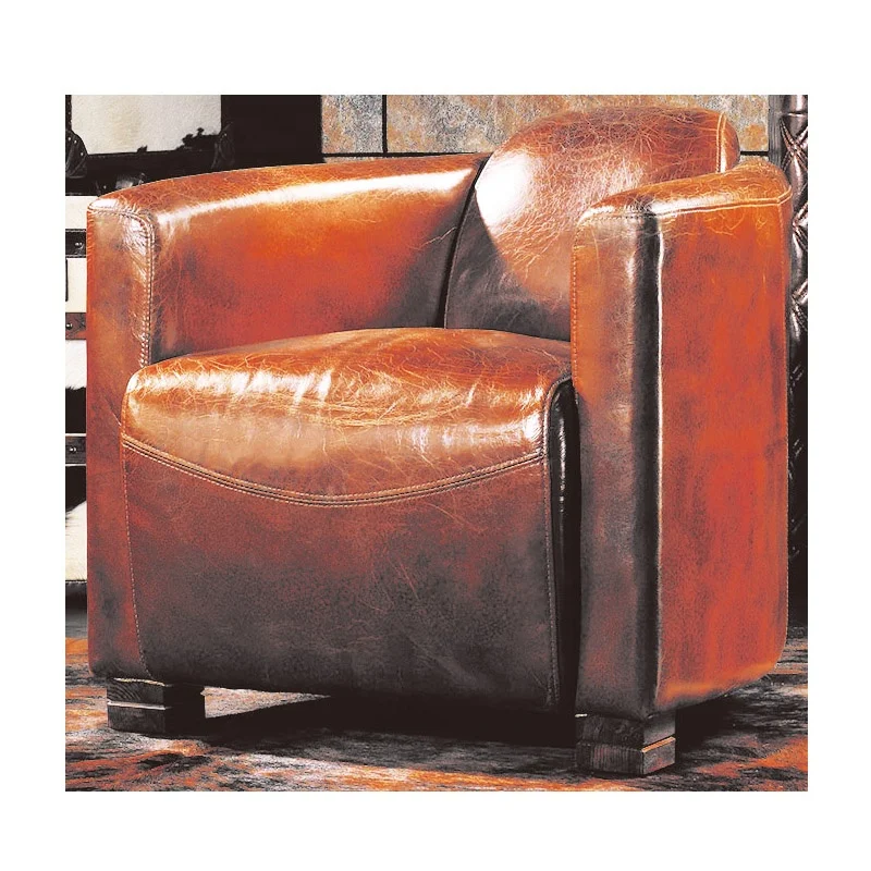 luxury antique classic retro Faux Leather Lounge Chair leather cigar sofa for Living Room Reception old fashion armchair