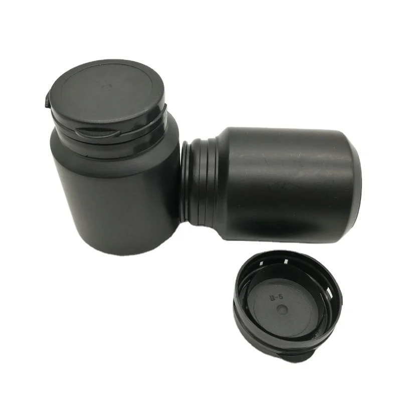 100CC HDPE Black medical pill bottle Plastic Chewing Gum Bottle empty refillable capsule packaging container with tear off cap