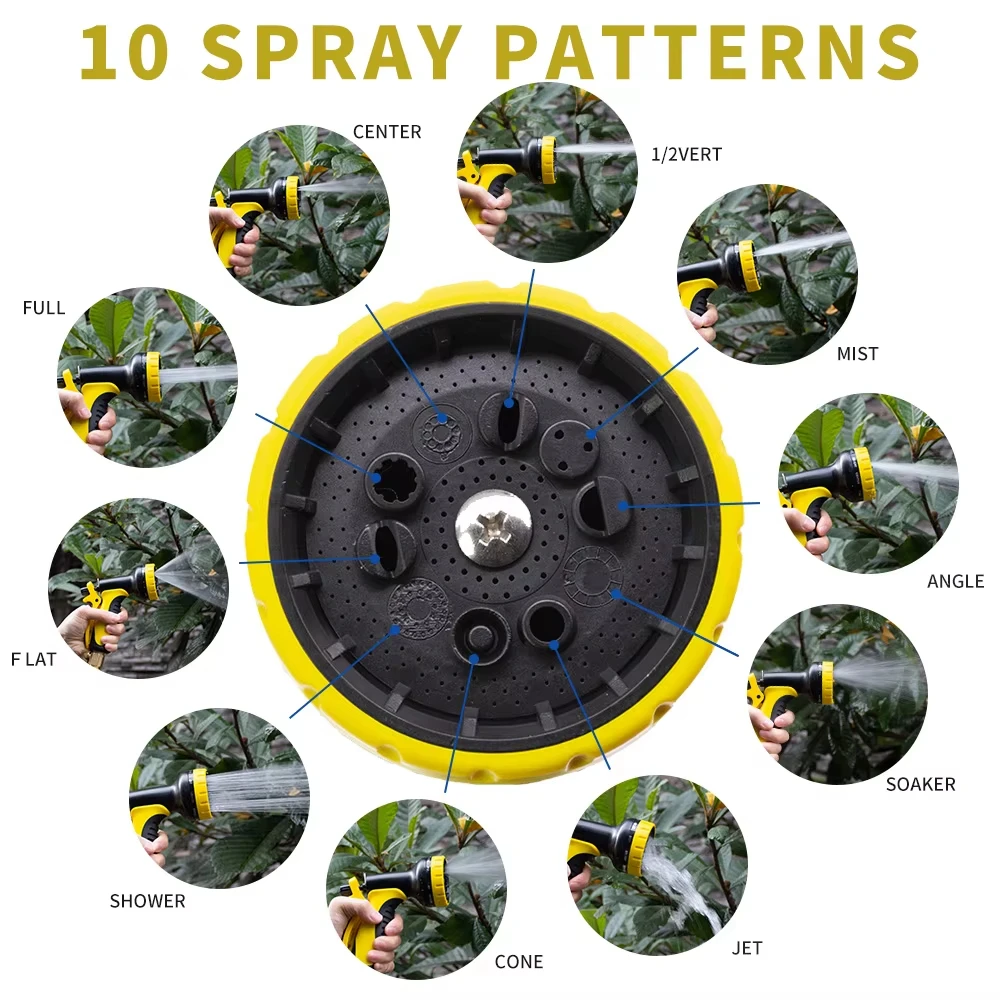 2 Pack 10 Watering Patterns Water Hose Spray Nozzles for Garden Heavy Duty Hose Head Attachment for Garden Hose