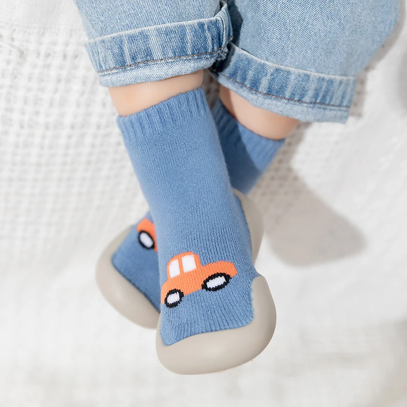3D Design Toddler Sock Shoes Rubber Sole Cotton Fabric Pre-walker Shoes Baby Girl and boy