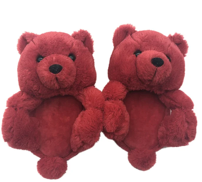 Оптовая продажа, лучший выбор, Симпатичные Противоскользящие тапочки из искусственного меха, плюшевый мишка, тапочки для женщин