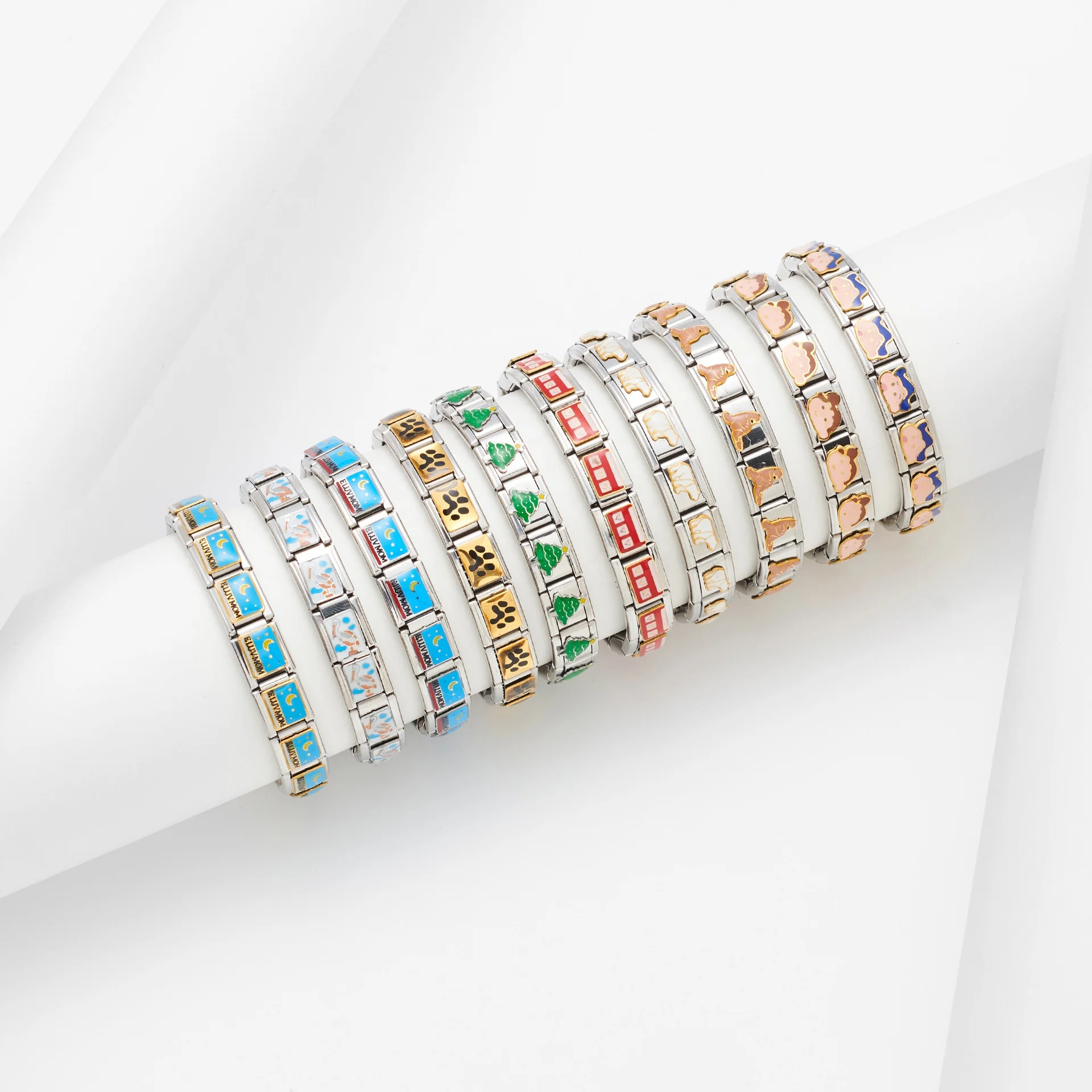 Freely style spliced Enamel bracelet DIY Italian module charm rings Stainless steel Italian module bracelet for men and women