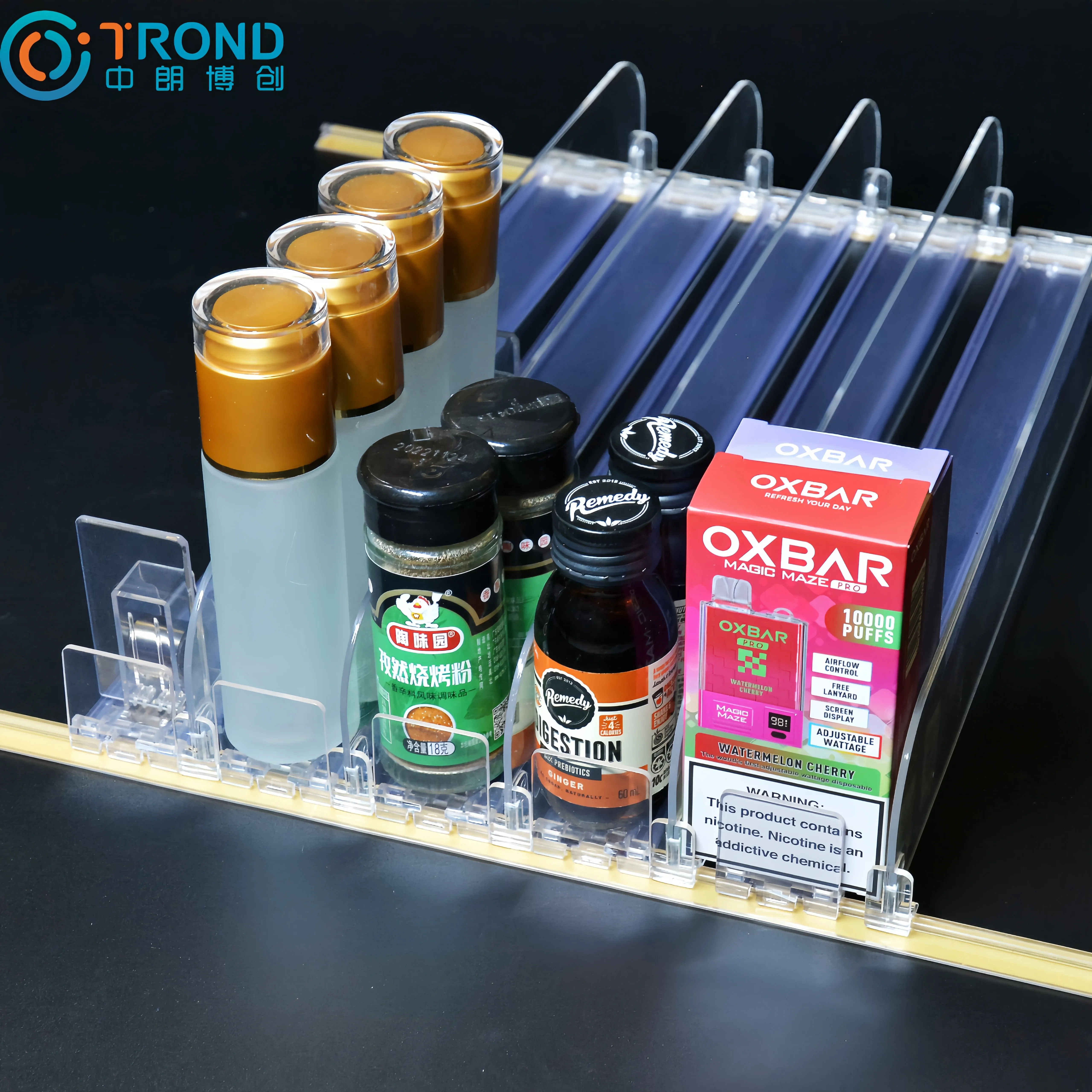 bottle shelf roller pusher storage retail display shelf pushers and dividers supermarket lipstick nail oil shelf pusher system