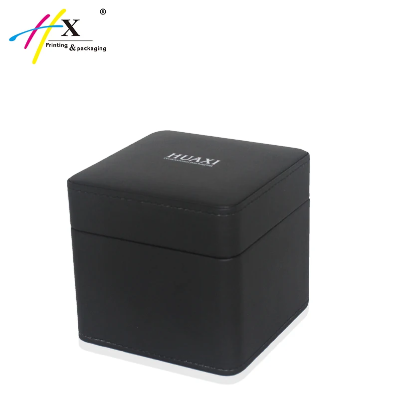 
Guangzhou manufactured black leather watch boxes with white velvet lining 