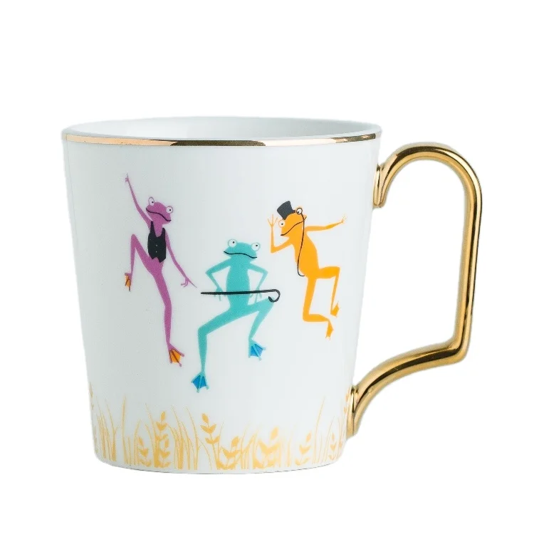 Frog Ceramic Mug Wholesale Porcelain Mugs 400ml Ceramic Tea Cups Gold Rim Coffee Mug Cups