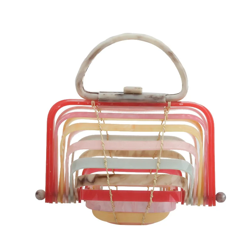 New Brand Hollow Out Bamboo Weaving Bag Acrylic Purse Box Clutch Evening Bags On Vacation Sandy Beach