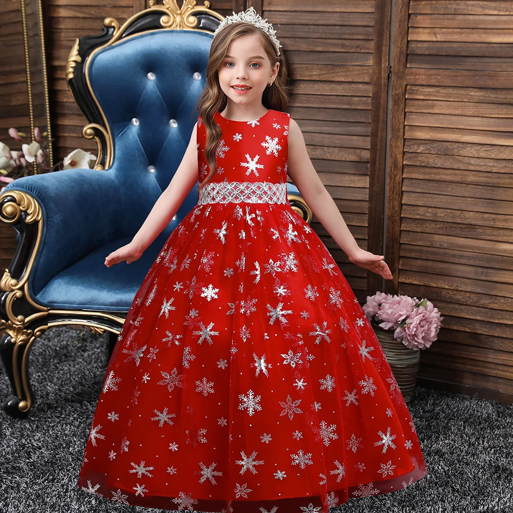 wholesale girl wedding dress Elegant style Princess dresses for girls of 10 year old snowflakes pattern children party dress